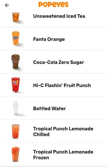 Popeyes Drinks Menu Prices