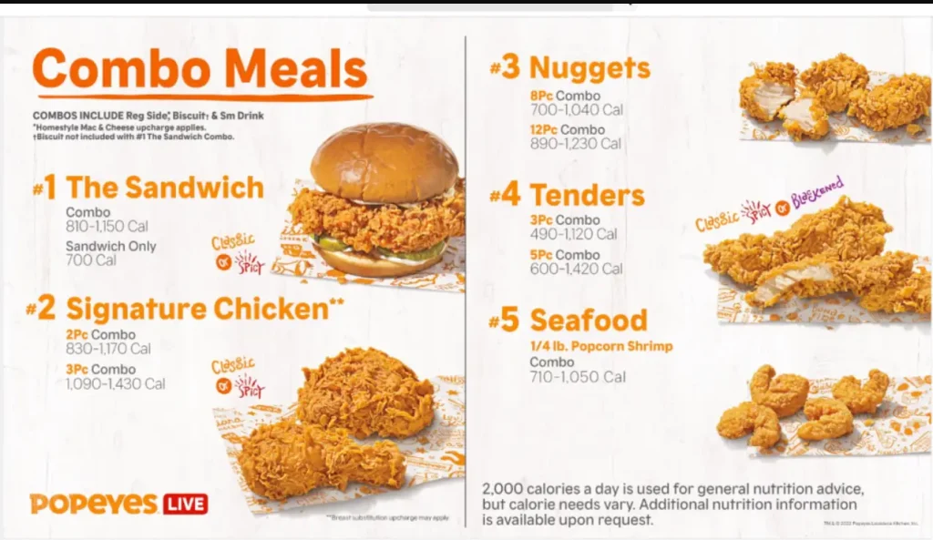 Popeyes Meal Combos Menu Prices